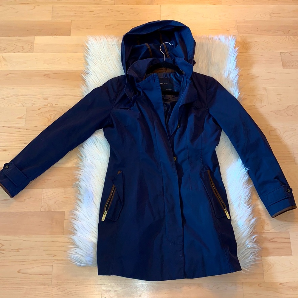 Zara Basics Navy Blue Button Up Raincoat